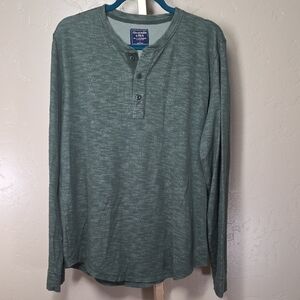Abercrombie & Fitch Green Long Sleeve Henley Large 93% Cotton